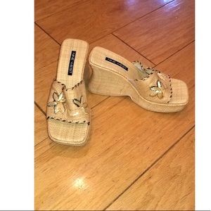 Nine West Tan Straw Wedges